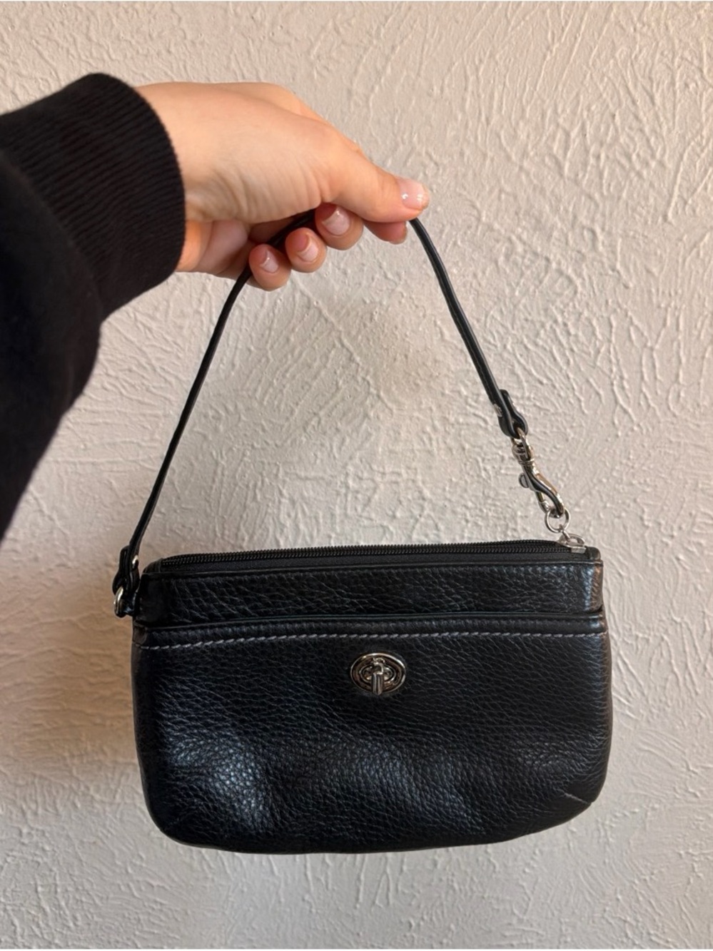 Black Leather Wristlet Bag - Classic Women's Accessory